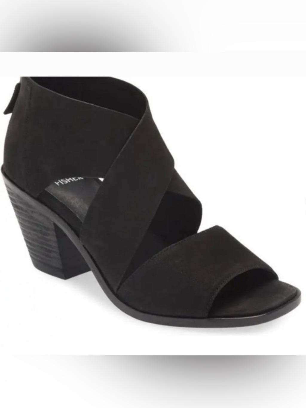 Eileen Fisher Sandals Ann Tumbled Nubuck Leather Black 7.5 Block Heel Modern